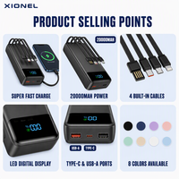 Batterie externe 20000mAh avec 4 câbles intégrés, charge rapide SCP 22.5W PD20W, affichage numérique LED, vente en gros pour les voyages