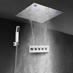 LED ceiling mounted Multicolor rainfall waterfall mist multi-function shower head thermostatic bathroom chrome shower