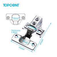 Charnières de porte de placard à bras court en acier inoxydable Topcent 5/8 pouce, charnières à fermeture douce pour cadre de façade