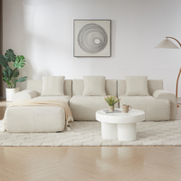 Modernes Mid-Century L-förmiges Modulares Ecksofa Wohnzimmer Cord-Polsterung Weiß Übergroßes 3-Sitzer Tiefsitz-Schlafsofa