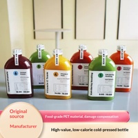 Bouteille plate jetable en PET de 350 ml pour jus de fruits et légumes fraîchement pressés et thé au lait