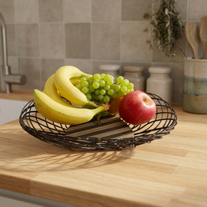<b>Round</b> Metal Fruit <b>Basket</b> Iron <b>Storage</b> Container Durable Simple Design Kitchen Use Single Tier Welded Construction - Product Image 4