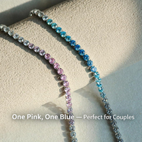 Bracelet de tennis dégradé en acier inoxydable 4 mm avec zircone cubique rose et bleu pour couples