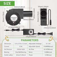 Ventilateur de barbecue portable, moteur à 5 pales, faible bruit, 97x33mm, contrôleur de vitesse variable, 12V/AC double alimentation, camping en plein air, foyer