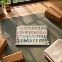 Ensemble de Mahjong Américain Artistique Feuille de Ginkgo Dorée Luxe Moderne - Acrylique Haute Transparence + Poker à Dos Lagoon avec Numéros Anglais