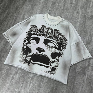 <span class=keywords><strong>เสื้อ</strong></span><span class=keywords><strong>ยืด</strong></span>กราฟิกสไตล์วินเทจผ้าเฟรนช์เทอร์รี่เนื้อหนาพิเศษ ตกแต่งด้วยคริสตัลขอบดิบ ทรงโอเวอร์ไซส์ - Product Image 2