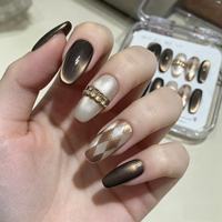 Micoz French Black Cream Acrylic Press on Nails pour doigts, faits main, formes Cercueil/Amande/Carré, 10 pièces, pour le quotidien