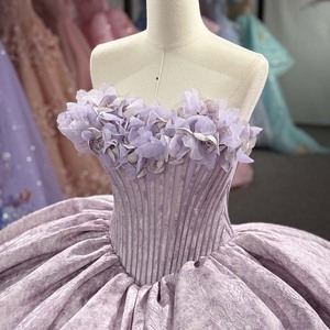 Dy1557 Luxury Lilac Quinceanera Ball Gown 3D Floral Trim Pleated Bodice <b>Silver</b> Damask Jacquard Skirt Jancember - Product Image 4