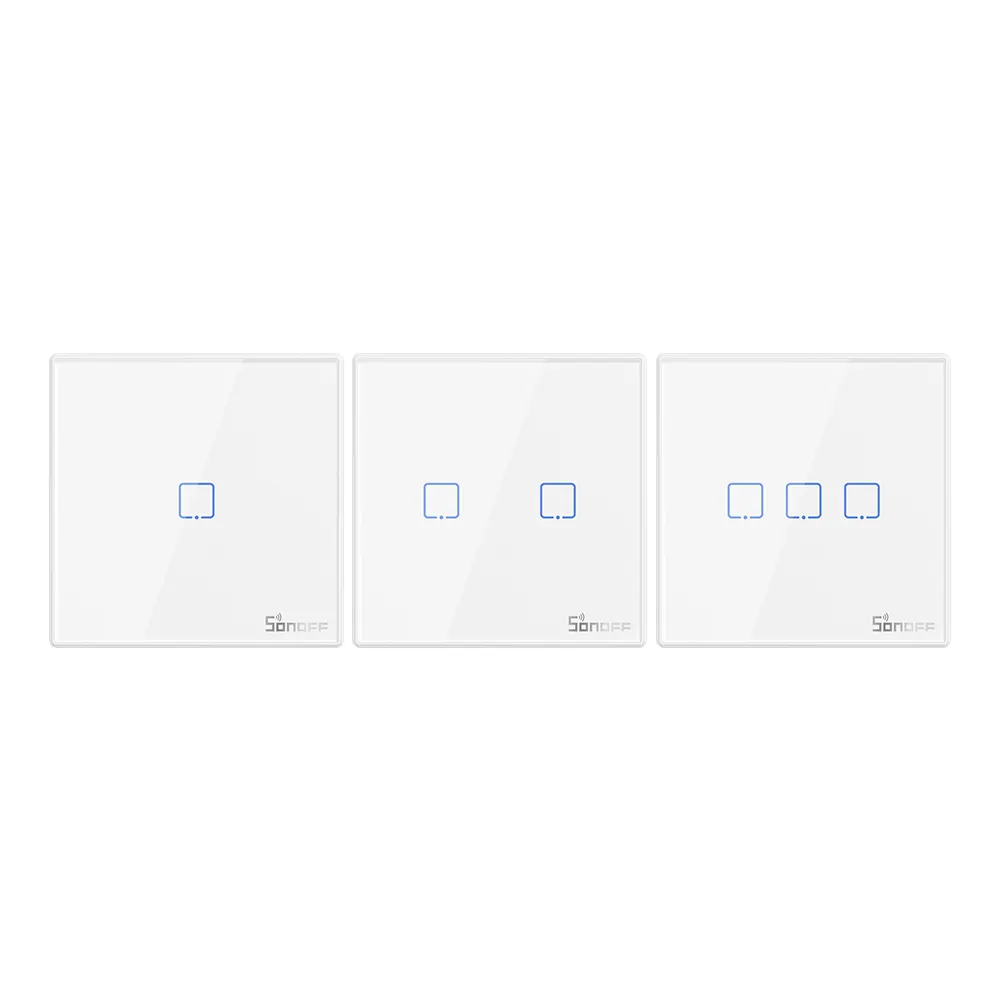 SONOFF T2EU3C-RF Wall Touch Switch Panel Sticky RF Remote 433MHz Wireless 86 Type 1-3 Gang For Bedroom Living Room