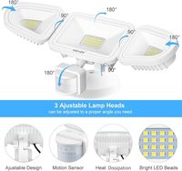 Projecteur de sécurité LED à 3 têtes, étanche, lampe de jardin, forme carrée, capteur de mouvement PIR, télécommande, diffuseur PC, utilisation extérieure