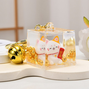 Vente en gros <span class=keywords><strong>Bouteille</strong></span> carrée transparente d'huile acrylique en plastique Porte-clés liquide flottant Porte-clés liquide chat boule à bulles personnalisé - Product Image 6