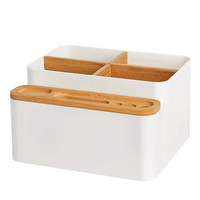 Boîte de rangement pour bureau avec couvercle en bois de bambou, support multifonctionnel pour télécommande et maquillage pour la maison, le bureau et la salle de bain