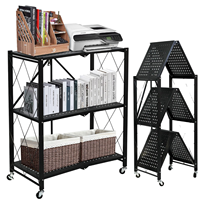 Étagère de rangement portable à 3 niveaux avec roulettes, unité d'étagère pliable en fer, organisateur multifonctionnel