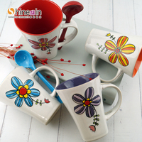 Tasse à café en céramique café approuvée par la FDA avec cuillère tasses de Noël tasse en céramique à motif de fleurs