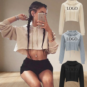 Custom Logo Plus Size Straight Women's Casual Crop <b>Top</b> Hoodie Sport Wear with <b>Sequin</b> Fabric Breathable - Product Image 3