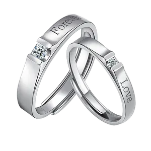 时尚 925 纯银碳硅石钻石情侣戒指爱好者浪漫可调定制戒指婚礼首饰礼品