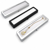 Boîte à bijoux en métal personnalisée avec bouton coulissant, couvercle transparent, noir et argent, pour présentation de colliers et diamants en vrac, vente en gros