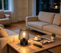 Lampe de table LED moderne en fer sans fil rechargeable avec batterie 1800 mAh, commande tactile, ampoule E12 type bougie, usage résidentiel