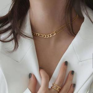 ชุดเครื่องประดับสร้อยคอและสร้อยข้อมือแบบโซ่ฟิกาโร่หนาเคลือบทองคำ พร้อมโซ่เชื่อมต่อแบบลูกปัด กำลังเป็นที่นิยม - Product Image 2
