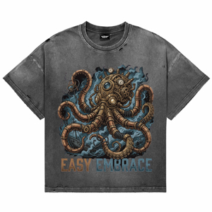 T-shirts Homme Respirants Vintage Délavés à l'Acide Effet Vieilli ODM OEM Personnalisés Impression DTG Robot Steampunk Décontractés Manches Courtes Col Rond - Product Image 1