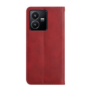 Nouveau portefeuille en cuir de veau Vivo Y22s Unique expédition rapide étui de téléphone portable magnétique de couleur unie étui de téléphone portable léger - Product Image 4