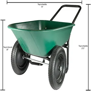 Chariot de jardin à brouette à 2 pneus, support de chariot de jardin utilitaire à deux roues avec support intégré pour pelouse, Gard - Product Image 6