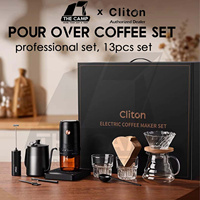 Kit de préparation de café pour infusion manuelle avec moulin électrique, balance numérique, mousseur à lait, bouilloire à bec de cygne 600 ml, filtre en verre et serveur – Coffret cadeau