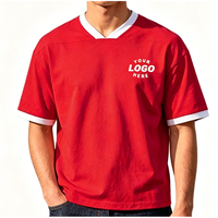 Kaos Crop Boxy dengan Logo Kustom |   Kaos Katun Dobby Polos V-Neck dengan Kontras |   Atasan Lengan Pendek Retro Streetwear Pria