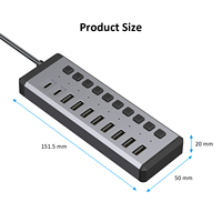 Hub USB-C multiport 10-en-1, vitesse 10 Gbit/s, interrupteurs individuels marche/arrêt, répartiteur USB alimenté 36 W pour ordinateur portable, ordinateur de bureau, tablette