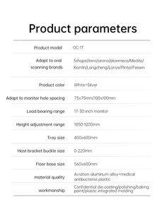 Carrito Móvil Dental Metálico MTO-1 Personalizable que Ahorra Espacio con Soporte para Escáner Intraoral y Bandeja para Teclado para Dentistas - Product Image 3