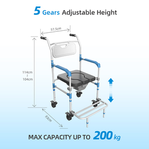 Fauteuil roulant pour toilettes et douche spécifiques aux personnes âgées/handicapées - Design antidérapant, pliable, essentiel pour les soins à domicile - Product Image 2