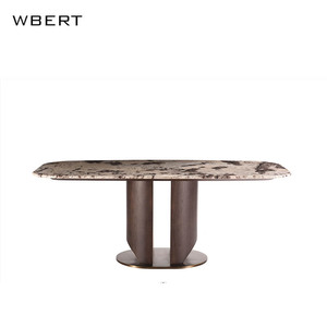 WBERT Personnalisé Italien Moderne Marbre Rock Plaque Table À Manger Lumière De Luxe Coin Rectangulaire Pied En Bois Massif Fabriqué À La Main Villa Rock - Product Image 1