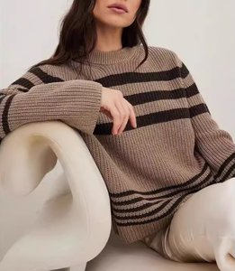 Suéter Elegante de <span class=keywords><strong>Lana</strong></span>/Viscosa a Rayas para <span class=keywords><strong>Mujer</strong></span>, Estilo Coreano, Holgado, Casual, Otoño-Invierno, Estilo Europeo Americano, Rejuvenecedor - Product Image 3
