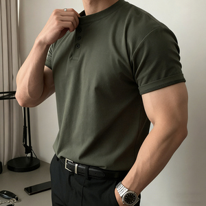 T-shirt Polo da <span class=keywords><strong>Uomo</strong></span> Stile Americano Retrò, Manica Corta, con Bottoni sul Collo, per Fitness e Sport - Product Image 2