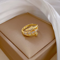 Classique Double Couche Twist Croix Zircon Nail Anneau Réglable pour les Femmes Personnalisé Marque De Mode Avancée Bijoux Cadeau De Fête