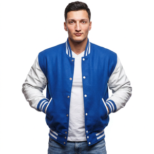 Royal Blue Varsity <b>Jacket</b> for <b>Men</b> with <b>White</b> Sleeves Custom Two Tone College Letterman Bomber Style Baseball Outerwear - Product Image 1