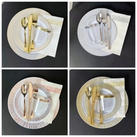 175 pièces de sets de vaisselle en plastique doré avec couverts jetables, gobelets, serviettes pour les fêtes de mariage