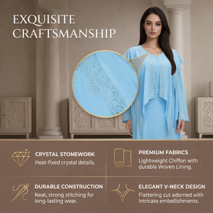 Sky Blue <b>Kaftan</b> Abaya with One Piece Cape and Back Tie ODM - Product Image 3