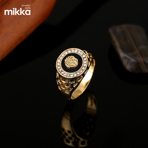 Cincin Pria Lapis Emas Baja Anti Karat Berhiaskan Batu Zirkon Berlian dengan Aksesoris Kepala Singa Gaya Hip Pop, Promo Hot Sale - Product Image 6