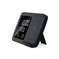 Support avec réveil, calendrier, température, lumière LED, logo, chargeur de téléphone sans fil 15w, chargeur sans fil avec affichage, prix d'usine
