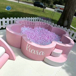 Piscina de Bolas de Espuma y Madera para Parque de Diversiones Interior, Piscina de Bolas de Flores Rosadas para Niños - Product Image 1