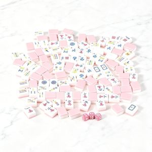 Juego de Fichas de Mahjong Rosa de 166 Piezas, Juego Clásico Portátil para 4 Jugadores, Fichas de Plástico Blanco Marfil con Dados - Product Image 1