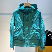 Veste coupe-vent de luxe unie légère en nylon avec fermeture éclair et capuche pour l'extérieur, imperméable
