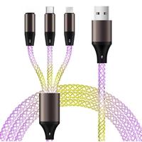 Kabel Transfer Data cantik 60W 1Meter/3.3 kaki, kabel pengisian daya cepat kecepatan tinggi RGB mengalir LED kabel pengisian daya USB kabel ponsel bersinar
