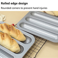 Loyang Baguette Anti Lengket 3 Slot Berlubang, Loyang Roti Prancis Baja Karbon untuk Toko Roti Komersial & Dapur Rumah