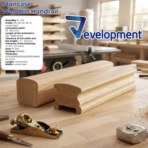 Durable Rubber Wood Handrails F4S <b>Glue</b> Solid Wood Staircase Rails for Residential & Commercial Building <b>Materials</b> - Eco Friendly - Product Image 3