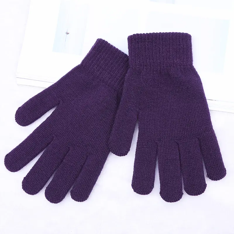 Winter men's and women's touch screen simple warm wool thin pure color knitted gloves
