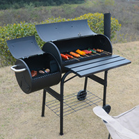 Barbecue compact pliable en acier à bois avec fumoir et porte-outils pour le camping et les voyages en plein air