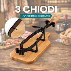 Support à jambon avec base en bois et pince en fer 58x18 cm pour le stockage de jambon cru - Product Image 5