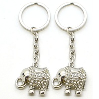 Porte-clés promotionnel en alliage de zinc avec strass, en forme d'éléphant, motif animal mignon, couleurs or/argent, design portable